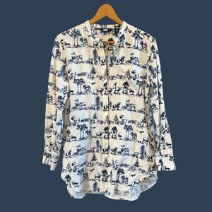 Women’s Blue/White Cotton Forest Theme Tunic Long Sleeve Flannel Top-Size S(6-8)